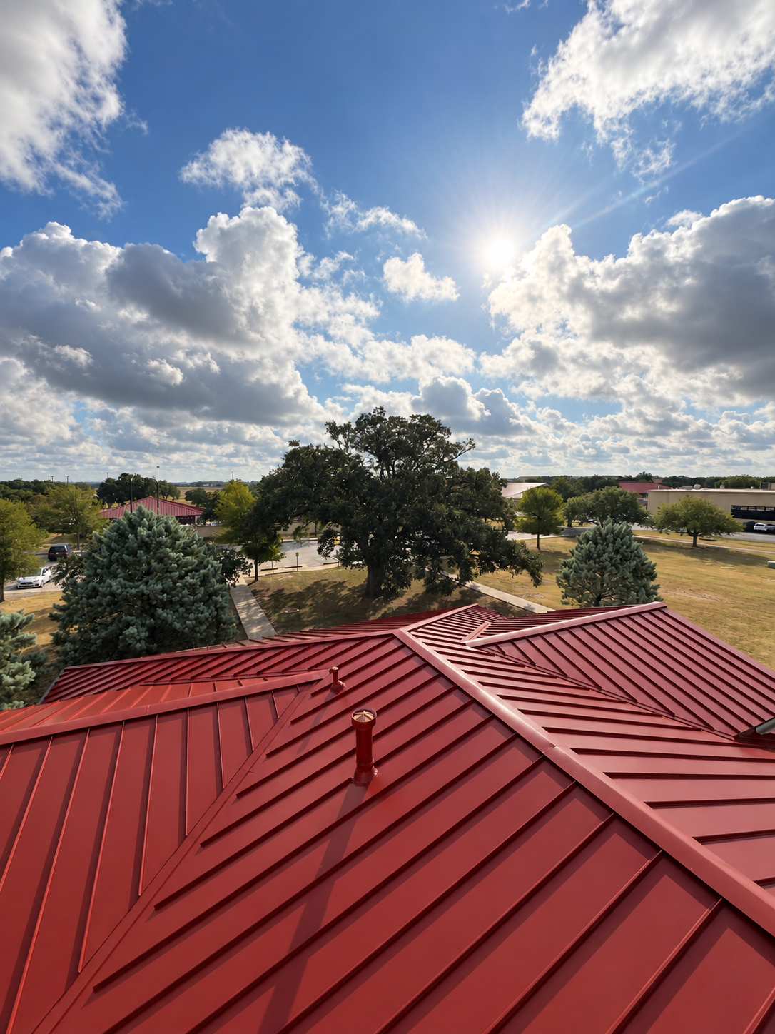 Red standing seam metal roof