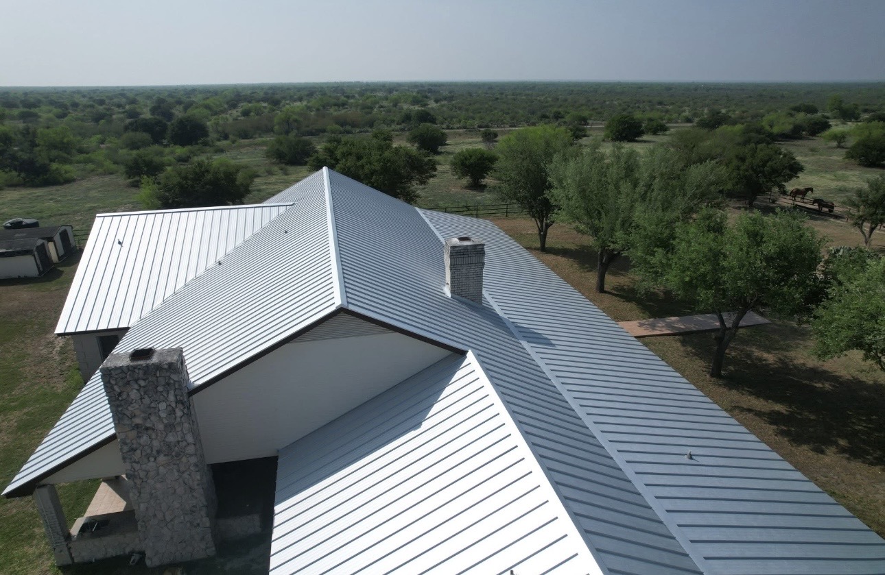 Silver standing seam roof overview